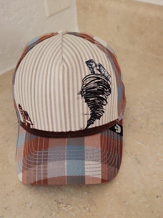 Goorin Brothers Other - Men's Brown Plaid & Cream Stripe Baseball Cap with Tornado Graphic